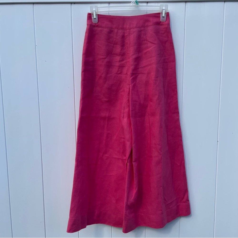 Danielle Rollins High Rise Cropped Wide Leg Linen Pink Pants - Picture 4 of 6